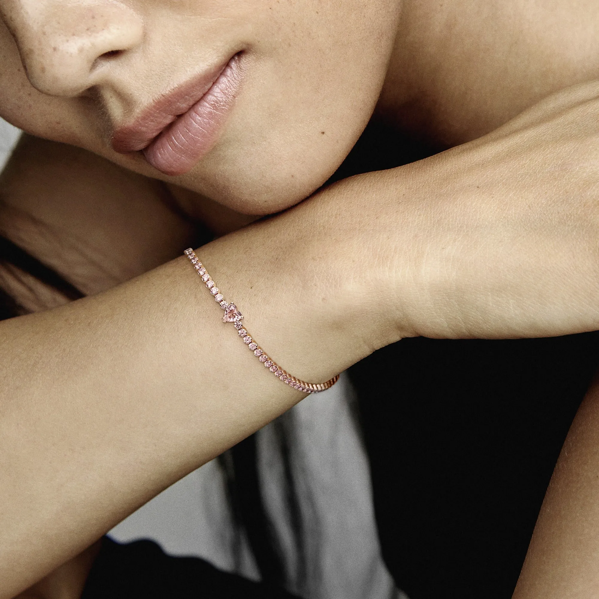 Heart 14K Rose Gold-Plated Tennis Bracelet