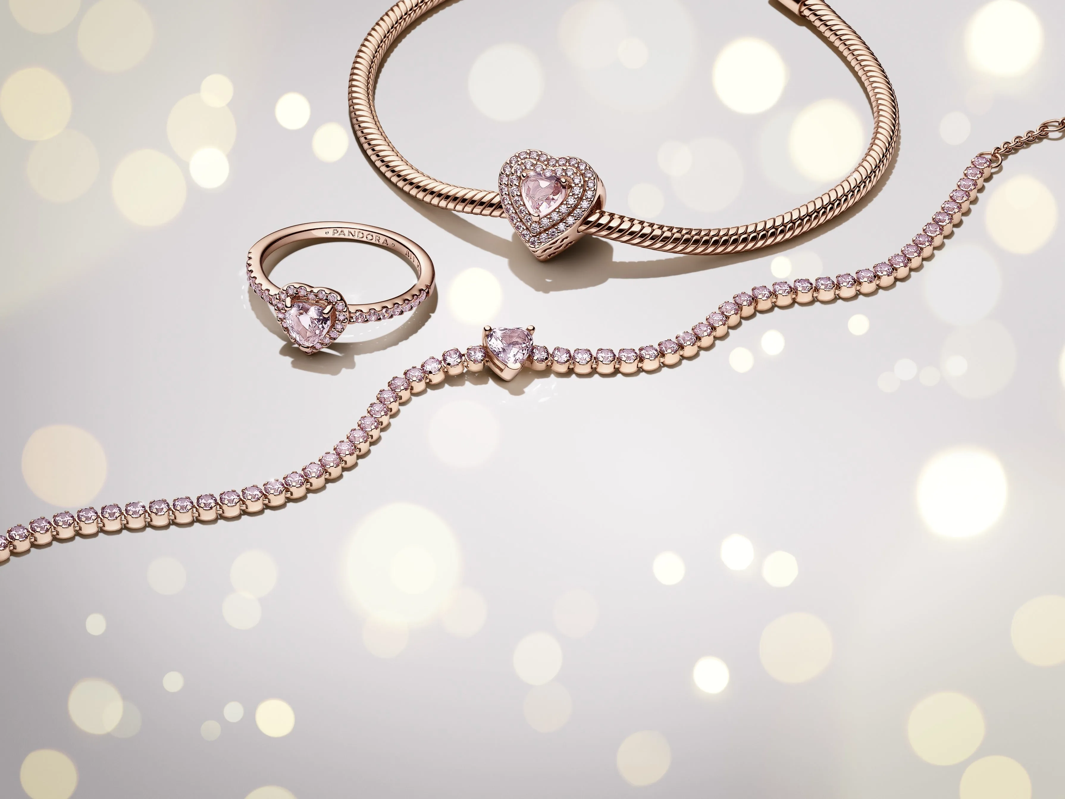 Heart 14K Rose Gold-Plated Tennis Bracelet