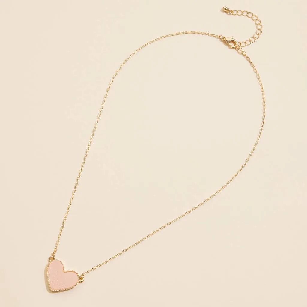 Heart in a Daze Pink Druzy Necklace
