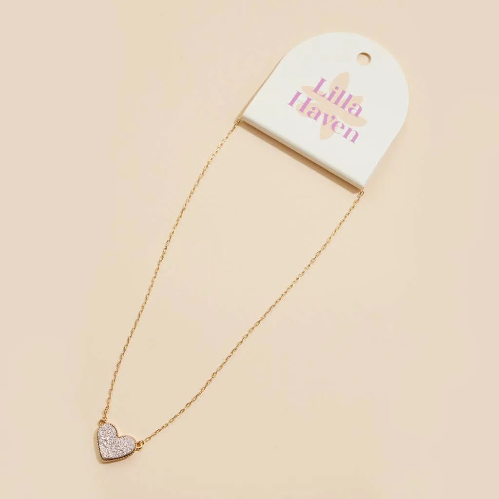 Heart in a Daze Pink Druzy Necklace