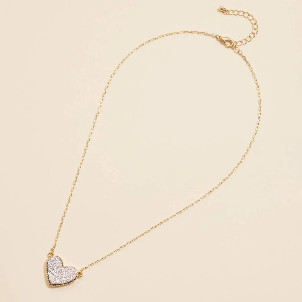 Heart in a Daze Pink Druzy Necklace