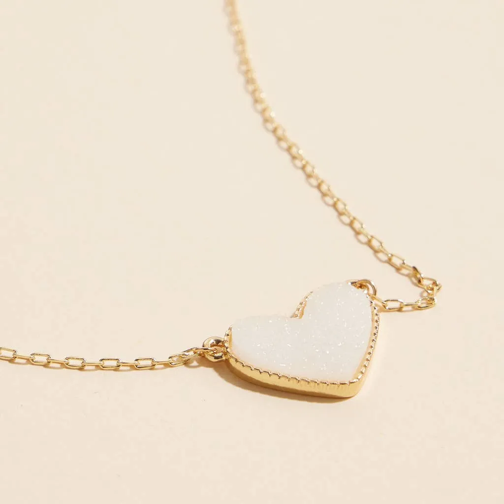 Heart in a Daze Pink Druzy Necklace