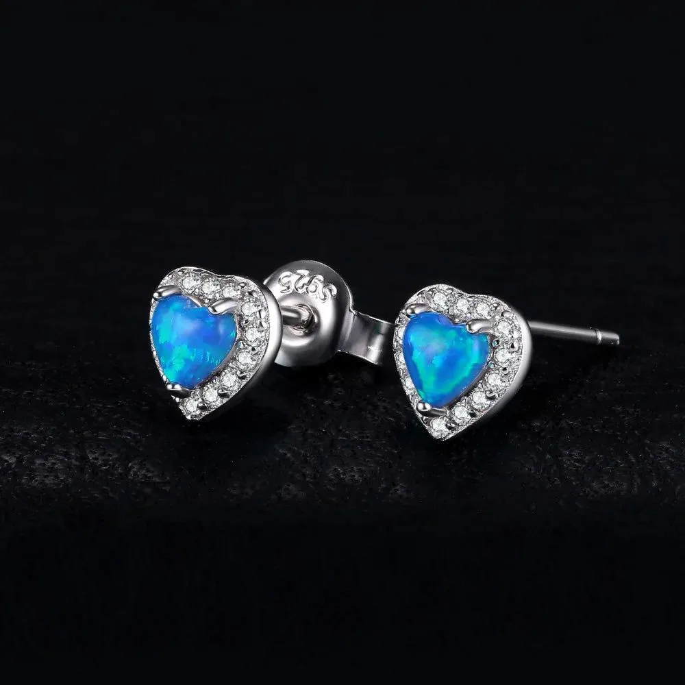 Heart-Shaped Created Blue Opal Sterling Silver Stud Earrings - Fashionable Fine Jewelry