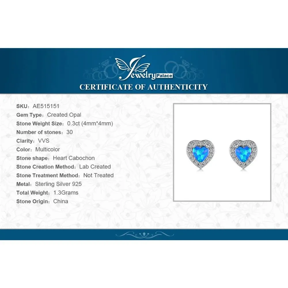Heart-Shaped Created Blue Opal Sterling Silver Stud Earrings - Fashionable Fine Jewelry