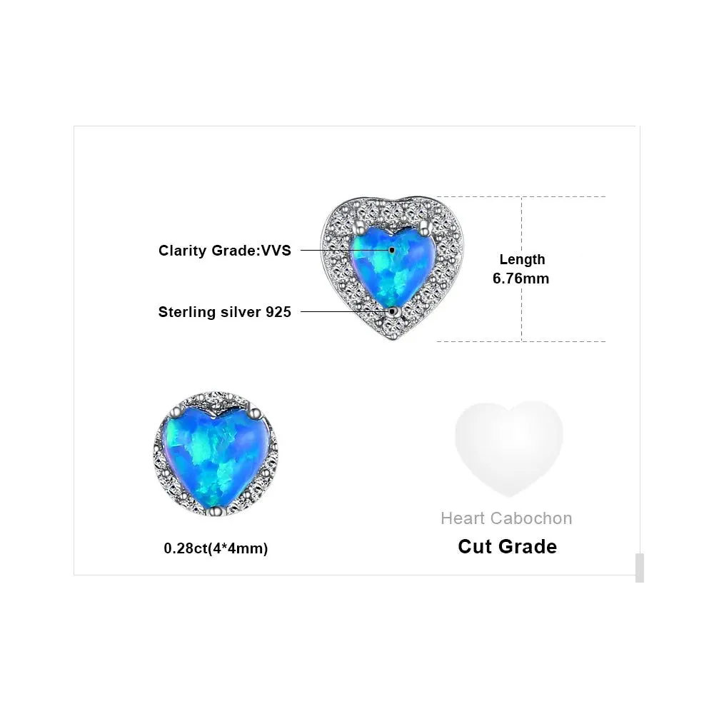 Heart-Shaped Created Blue Opal Sterling Silver Stud Earrings - Fashionable Fine Jewelry