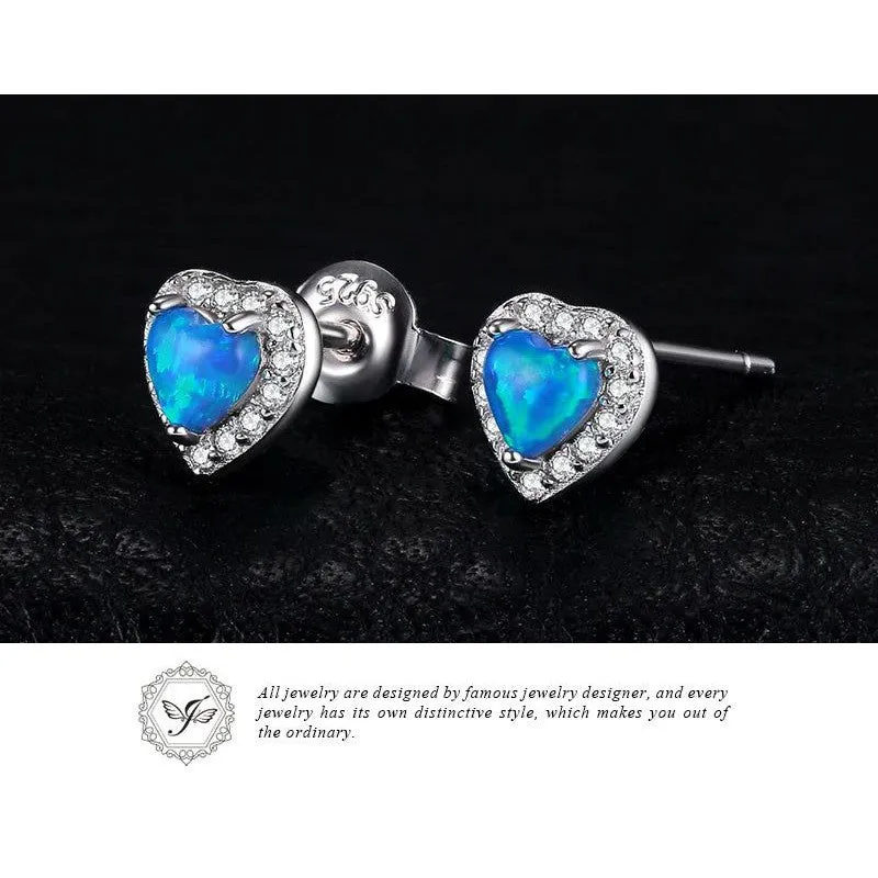 Heart-Shaped Created Blue Opal Sterling Silver Stud Earrings - Fashionable Fine Jewelry