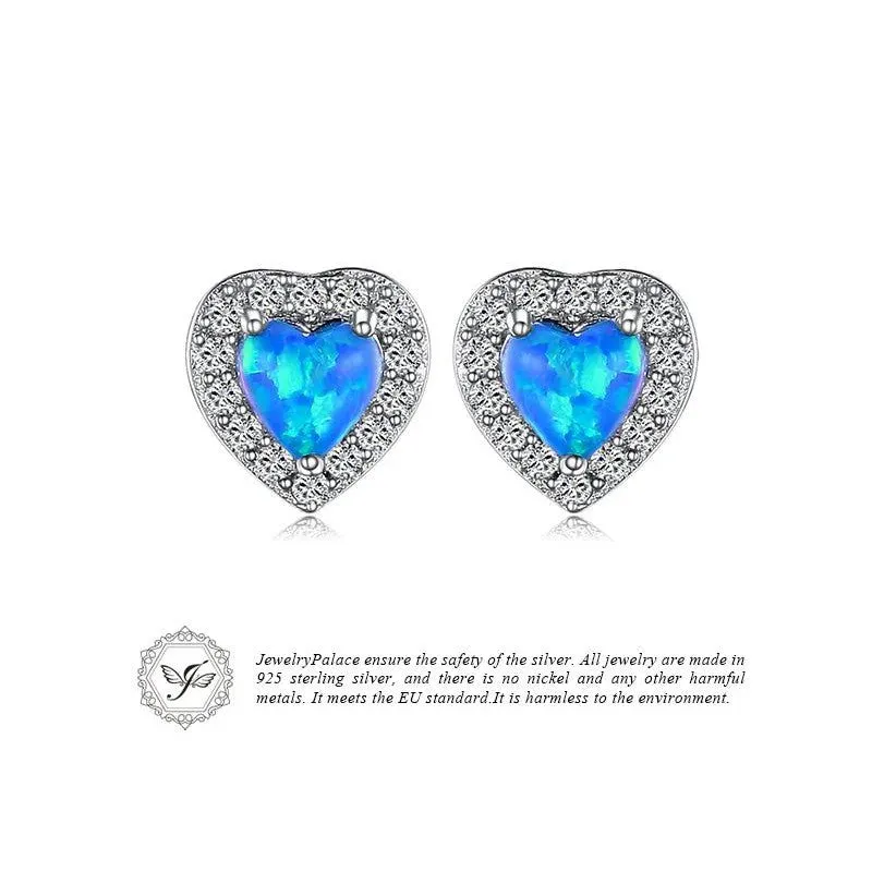 Heart-Shaped Created Blue Opal Sterling Silver Stud Earrings - Fashionable Fine Jewelry
