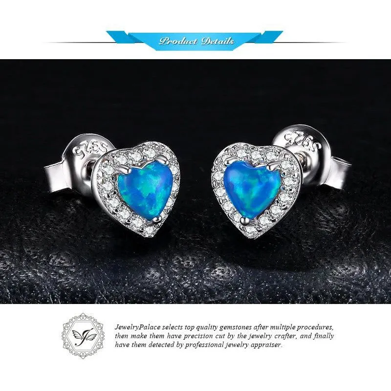 Heart-Shaped Created Blue Opal Sterling Silver Stud Earrings - Fashionable Fine Jewelry