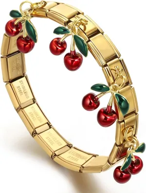 hotoo Charm Italian Bracelet for Women Cherry Pendant Bracelet Trendy Italian Bracelet Stainless Steel Jewelry For Party Christmas Birthday Gifts