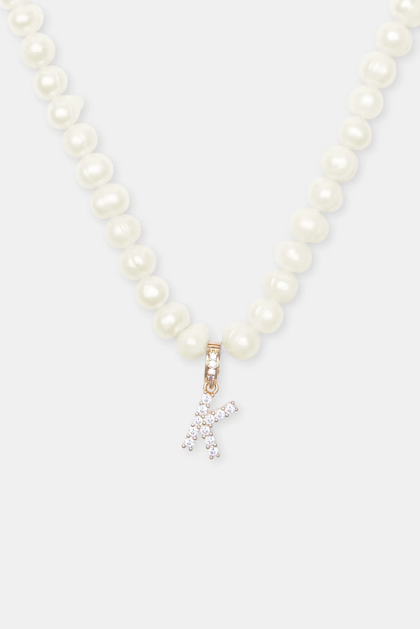 Iced Initial Clip On Pendant   6mm Pearl Chain