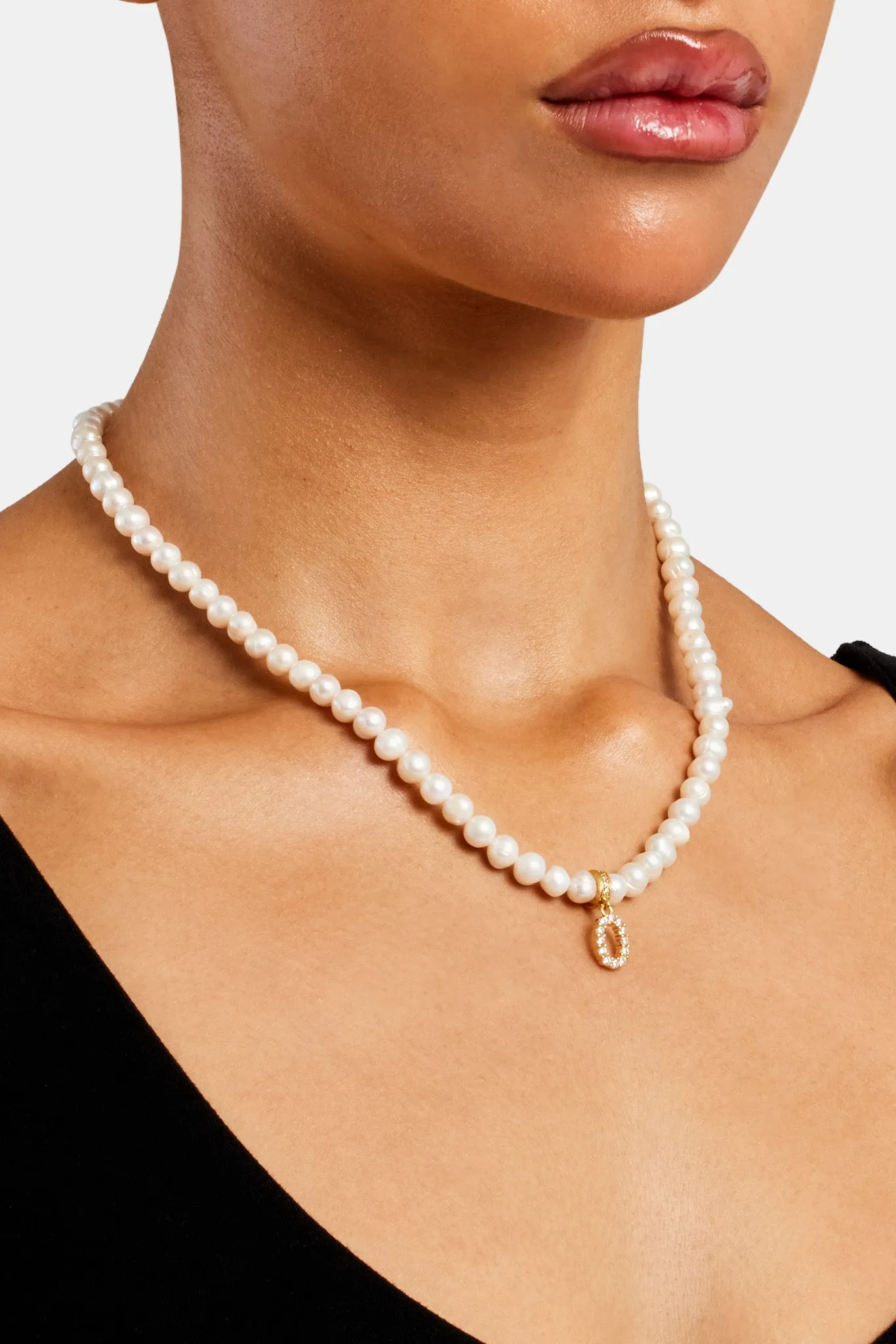 Iced Initial Clip On Pendant   6mm Pearl Chain