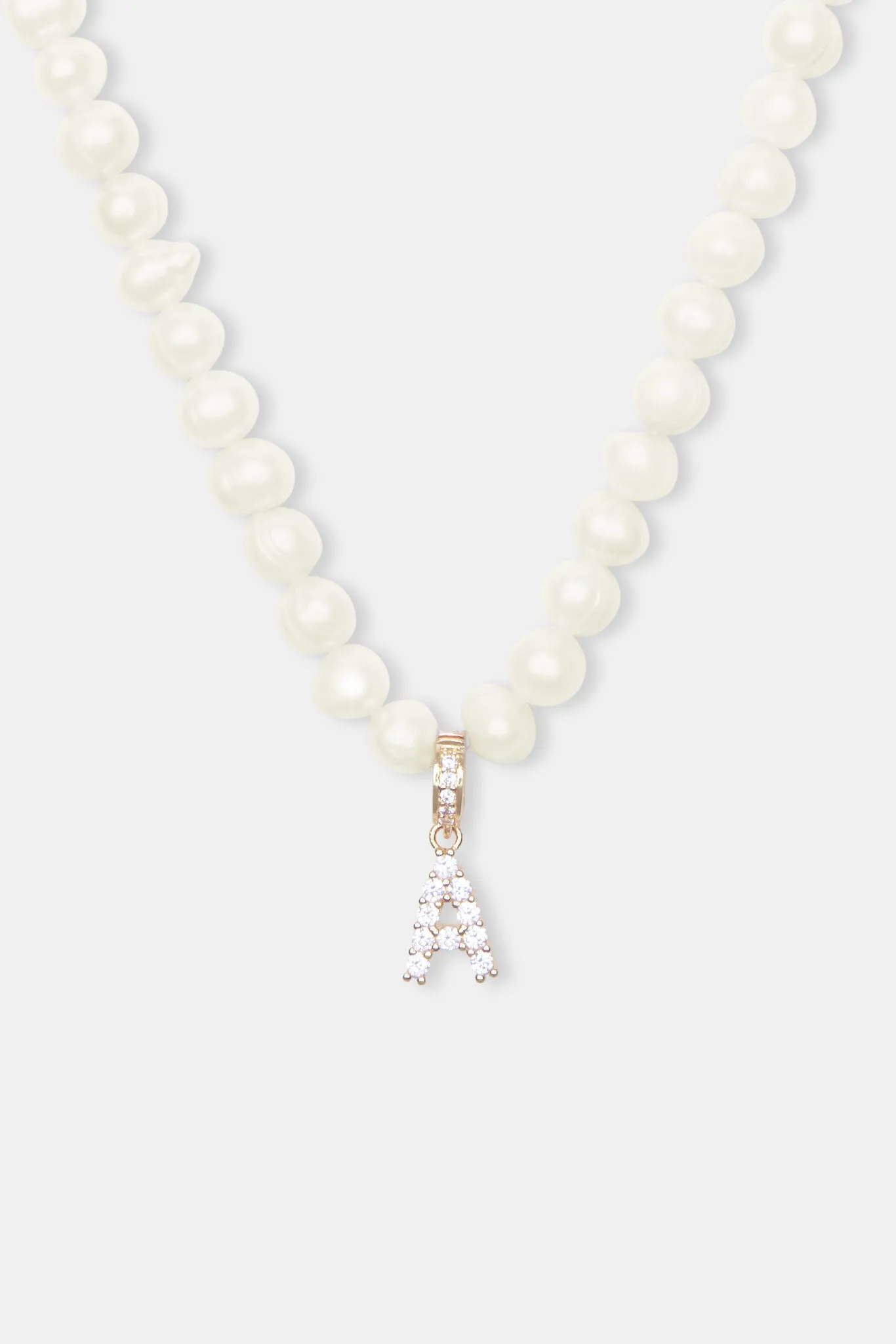 Iced Initial Clip On Pendant   6mm Pearl Chain