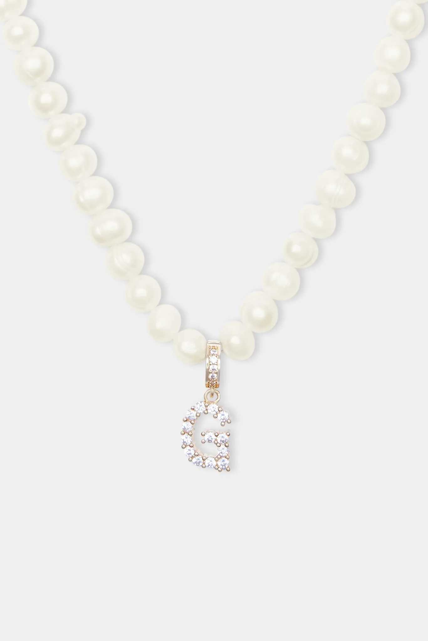 Iced Initial Clip On Pendant   6mm Pearl Chain