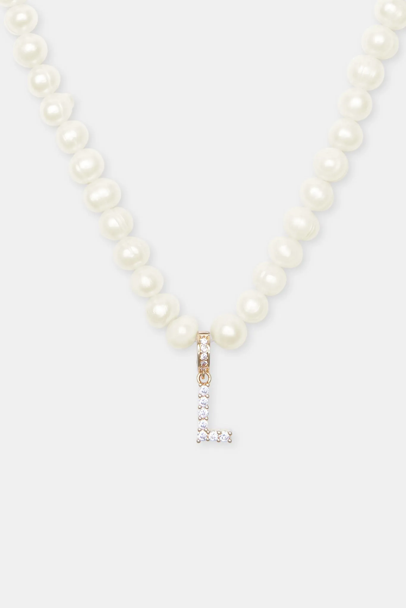 Iced Initial Clip On Pendant   6mm Pearl Chain