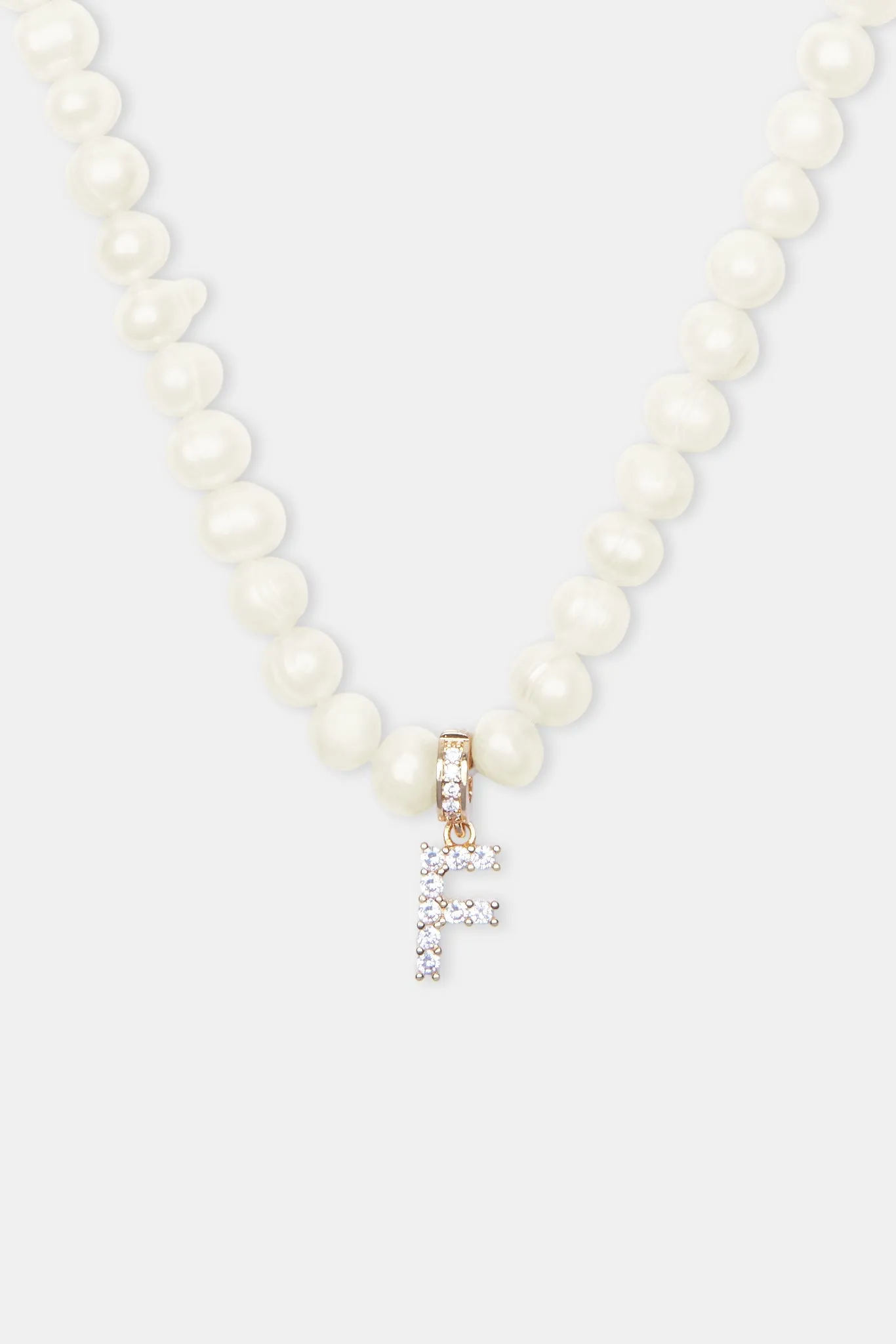 Iced Initial Clip On Pendant   6mm Pearl Chain
