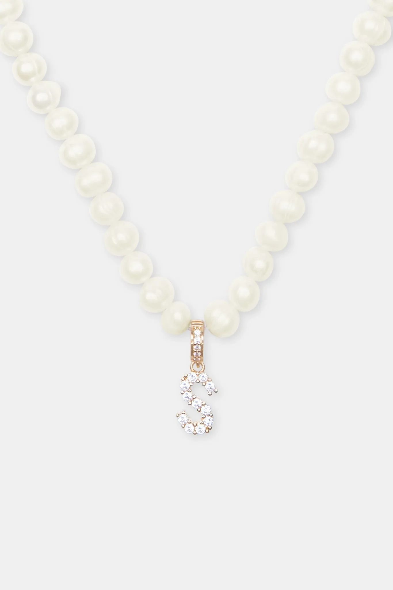 Iced Initial Clip On Pendant   6mm Pearl Chain