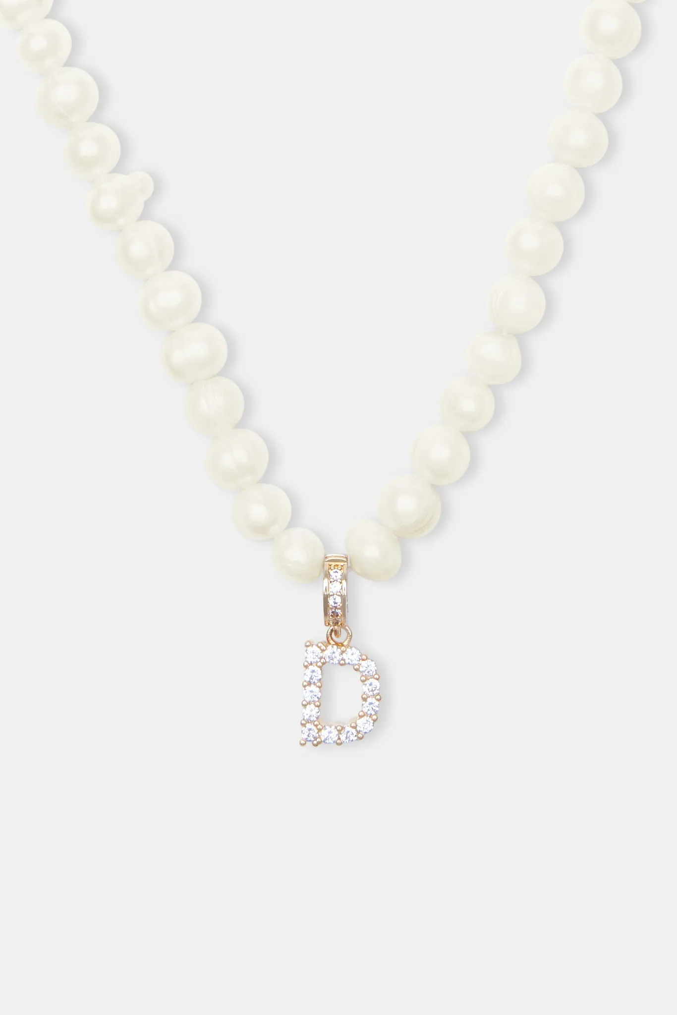 Iced Initial Clip On Pendant   6mm Pearl Chain