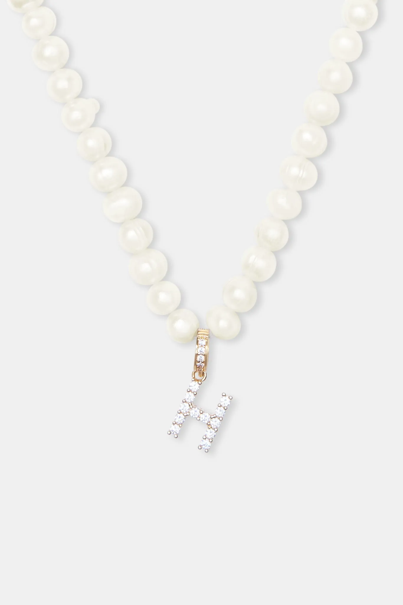Iced Initial Clip On Pendant   6mm Pearl Chain