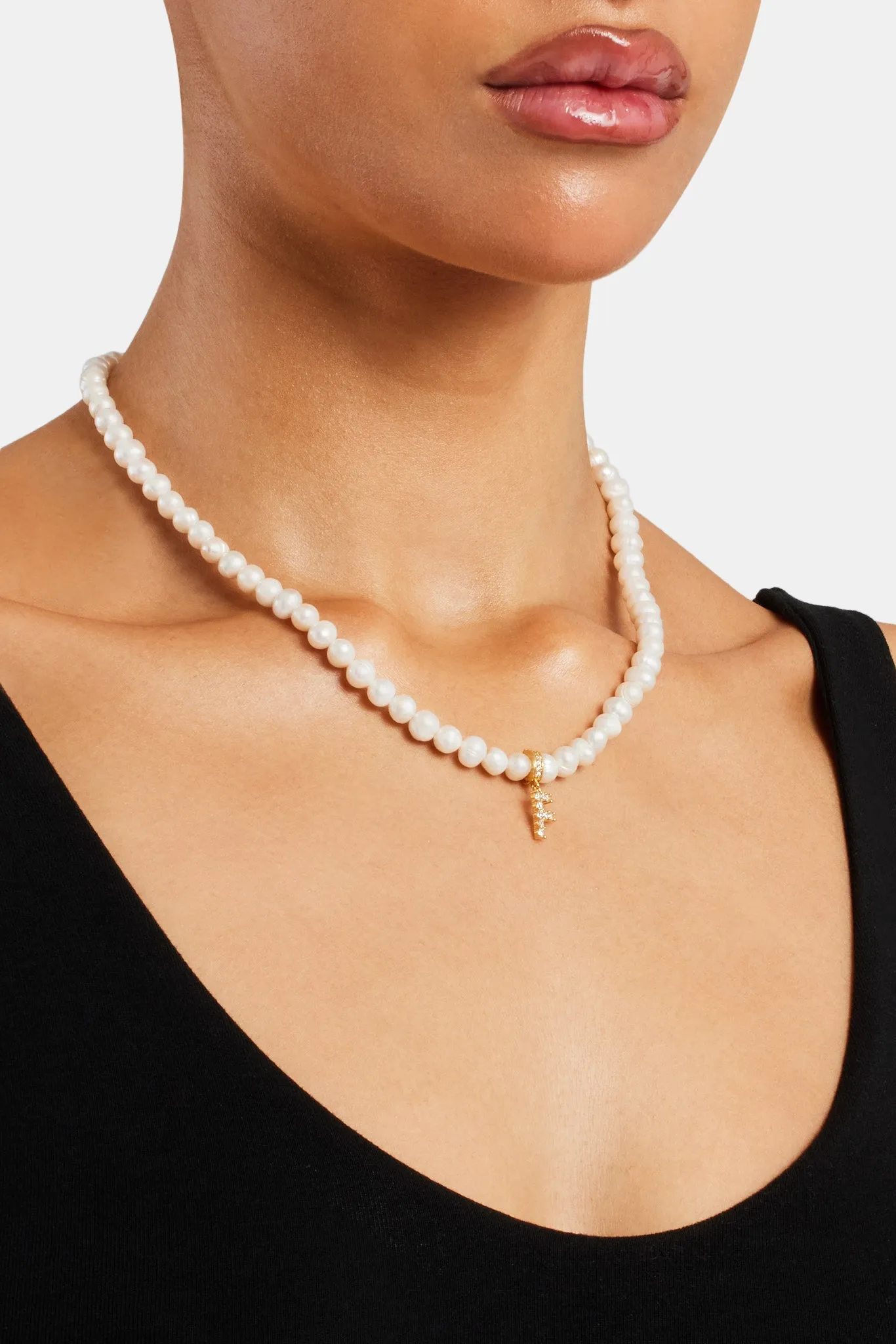Iced Initial Clip On Pendant   6mm Pearl Chain