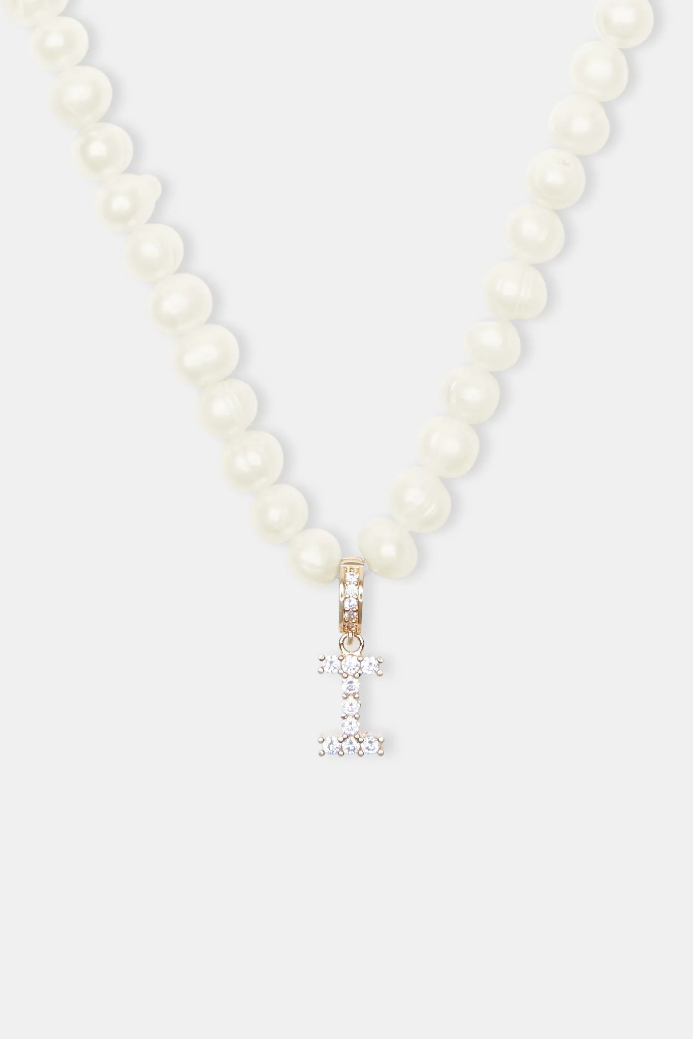 Iced Initial Clip On Pendant   6mm Pearl Chain