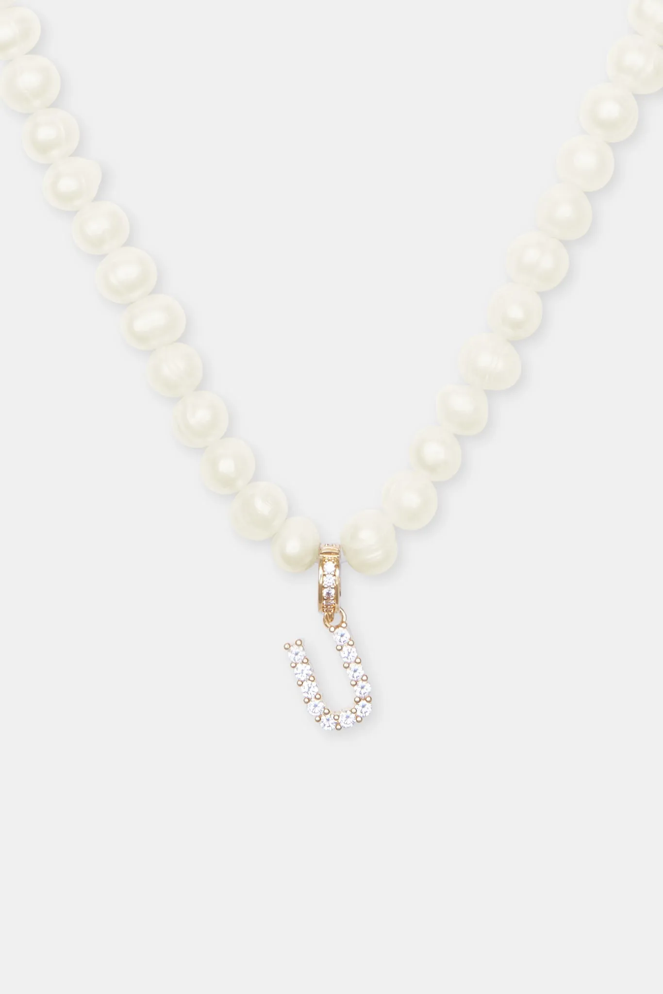 Iced Initial Clip On Pendant   6mm Pearl Chain