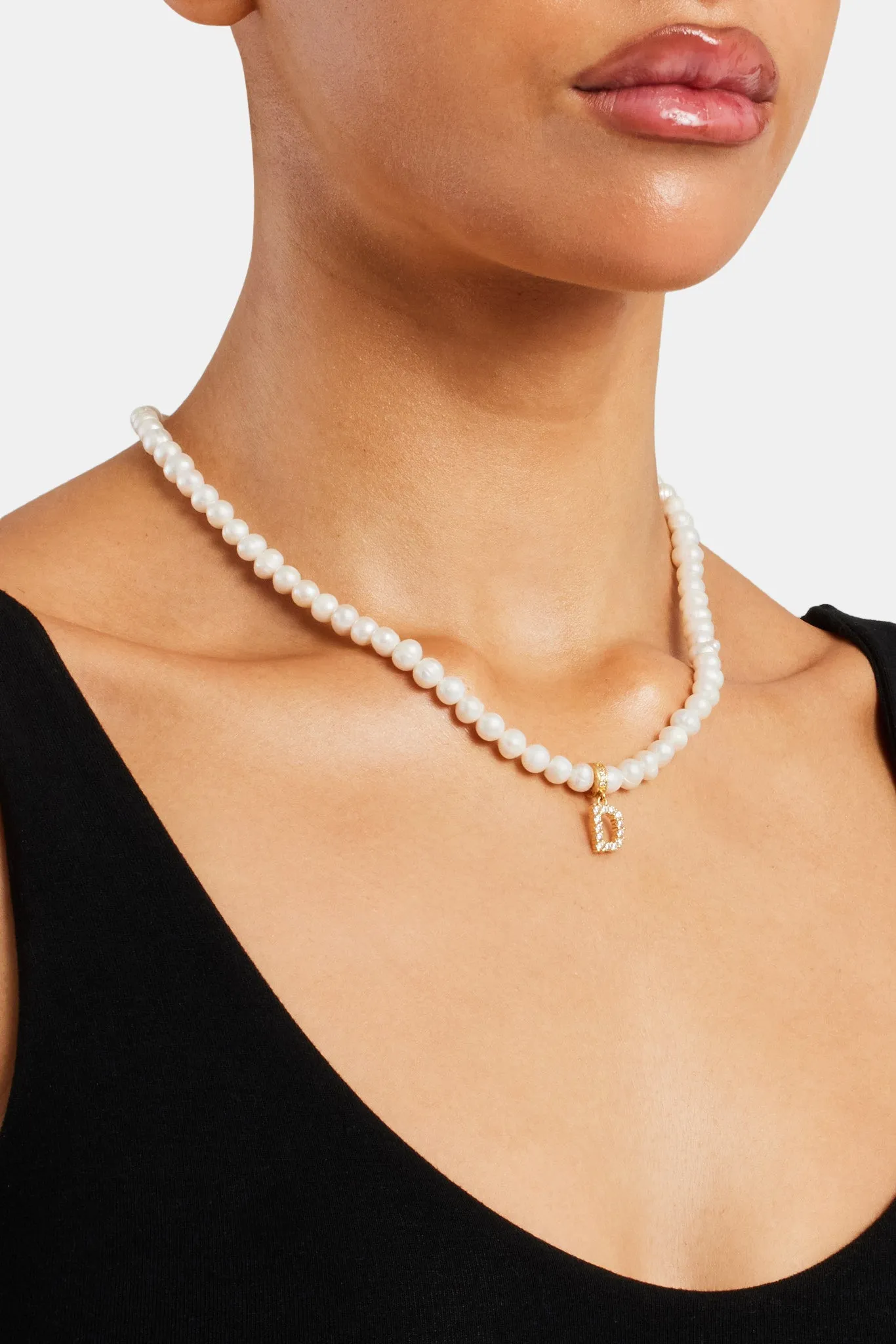 Iced Initial Clip On Pendant   6mm Pearl Chain