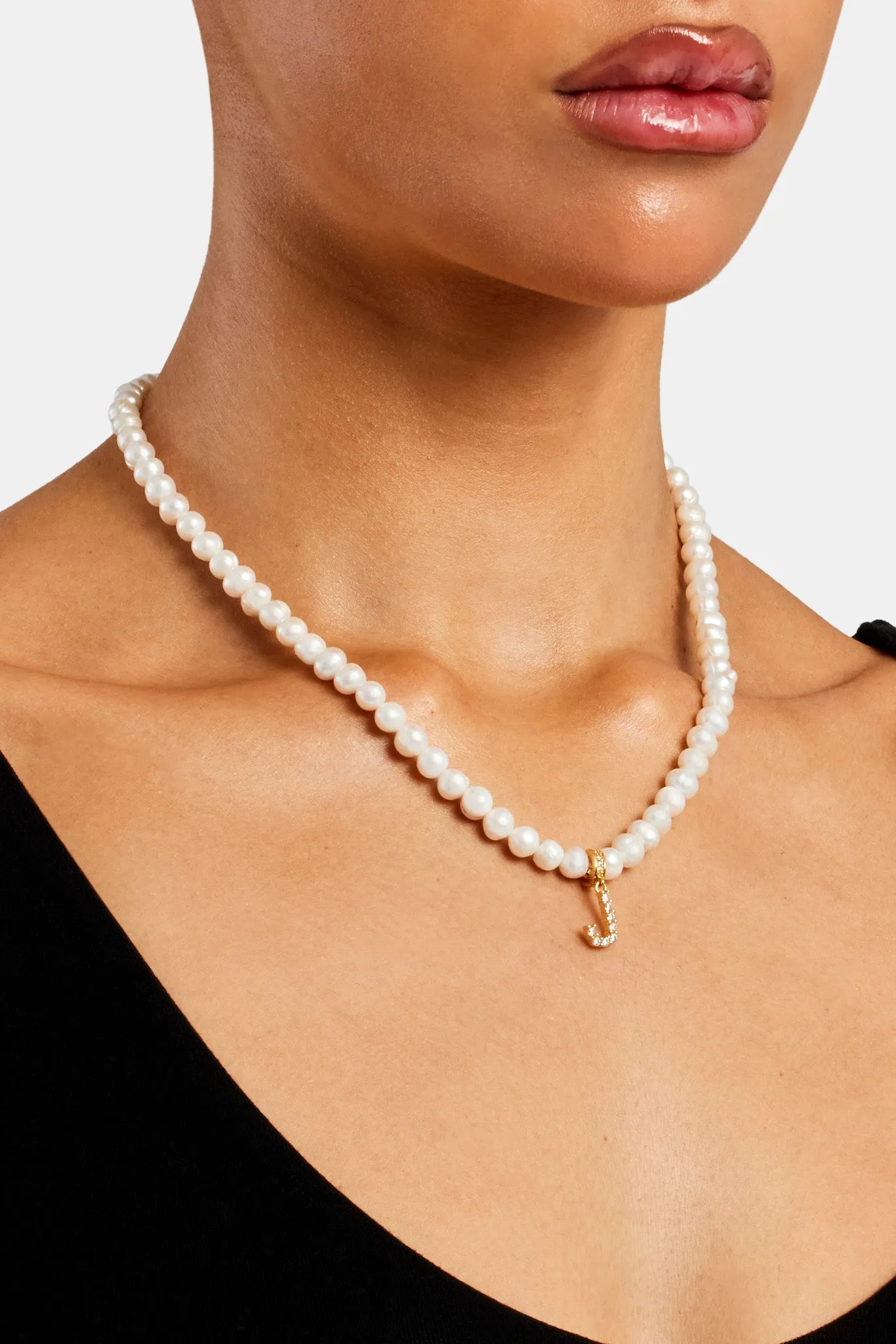 Iced Initial Clip On Pendant   6mm Pearl Chain