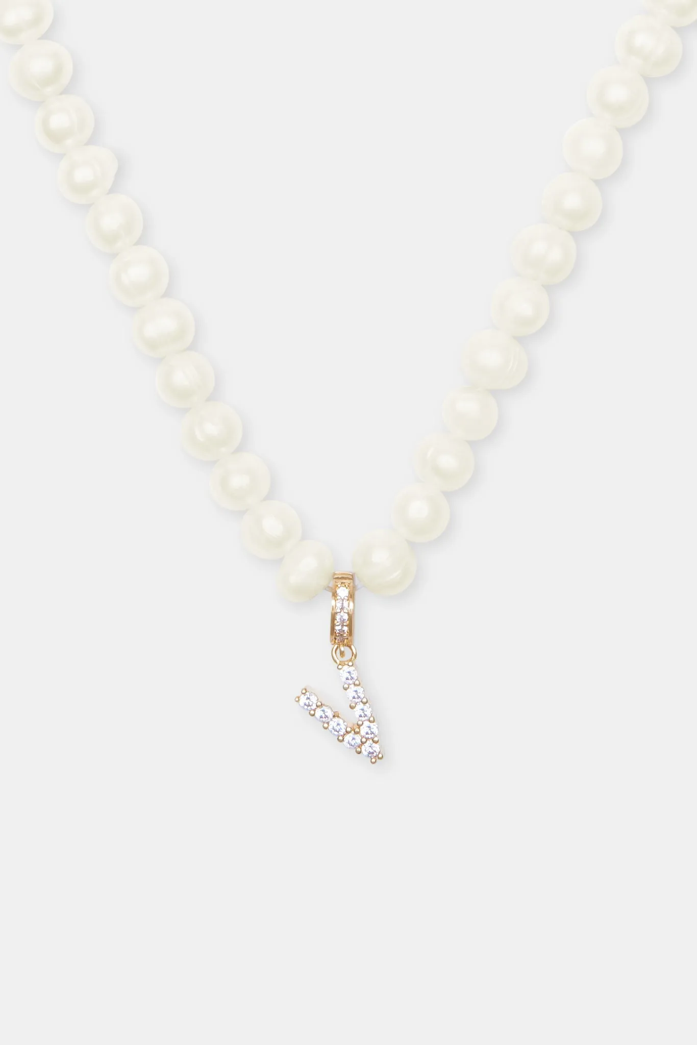 Iced Initial Clip On Pendant   6mm Pearl Chain