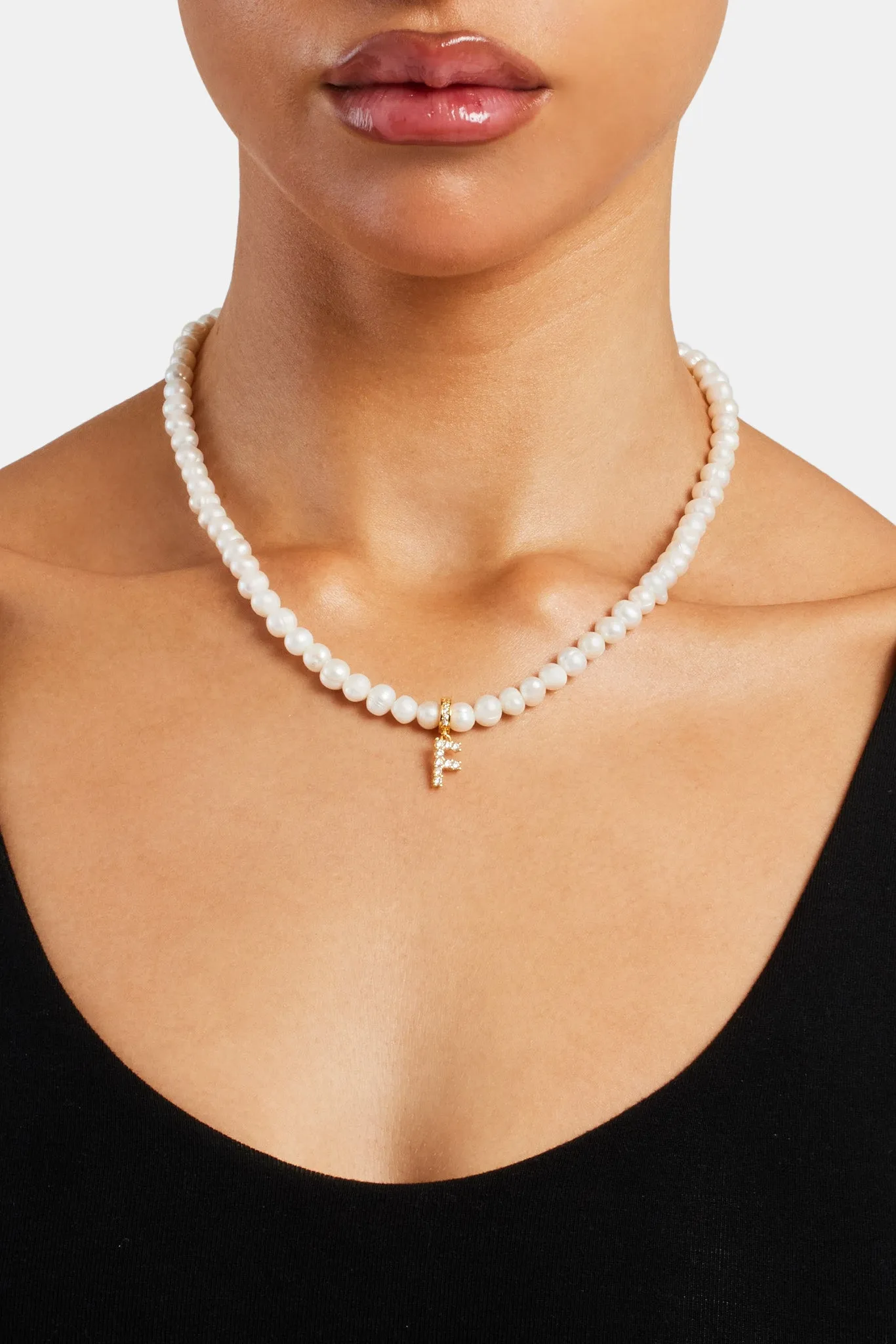 Iced Initial Clip On Pendant   6mm Pearl Chain