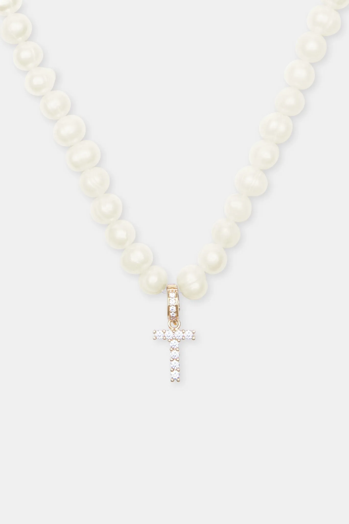Iced Initial Clip On Pendant   6mm Pearl Chain