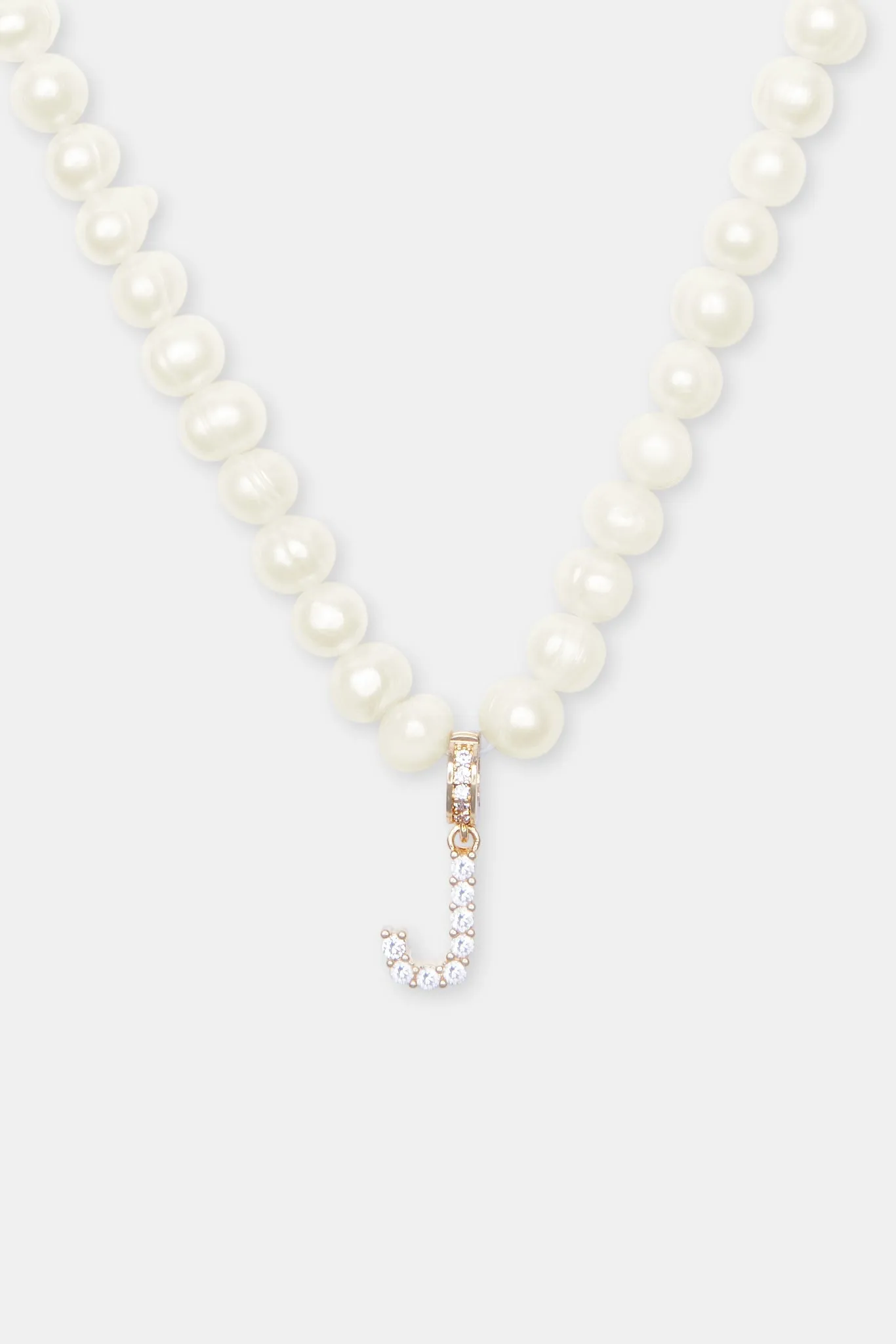 Iced Initial Clip On Pendant   6mm Pearl Chain