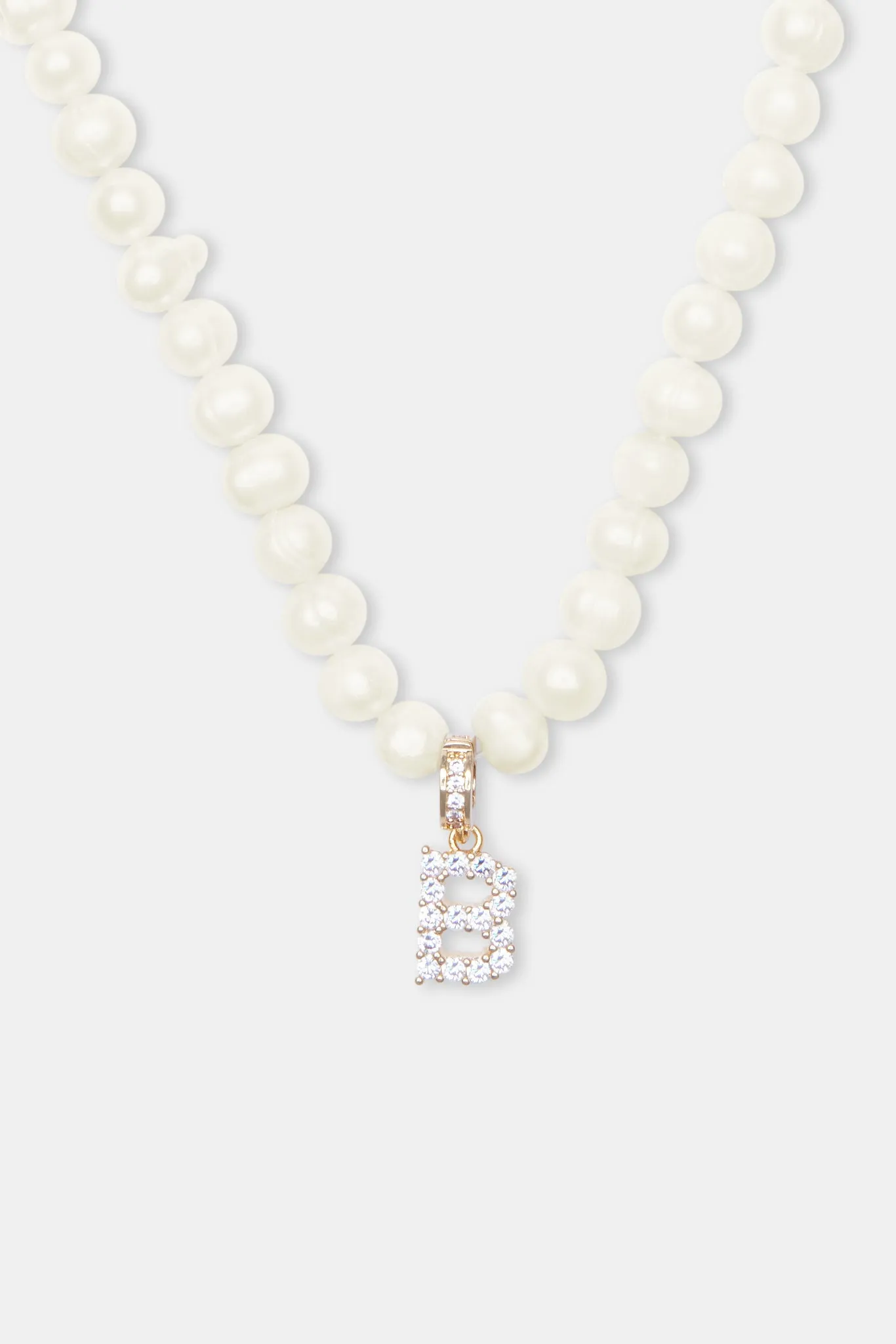 Iced Initial Clip On Pendant   6mm Pearl Chain