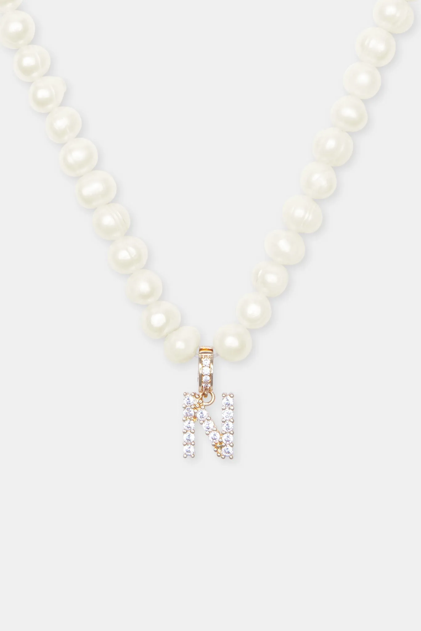 Iced Initial Clip On Pendant   6mm Pearl Chain