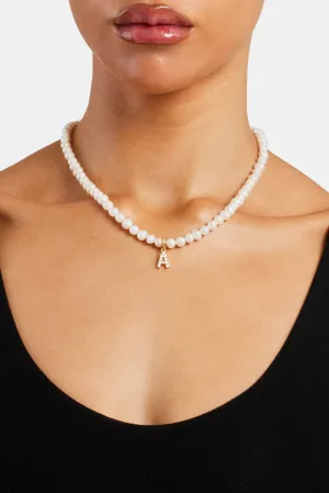 Iced Initial Clip On Pendant   6mm Pearl Chain