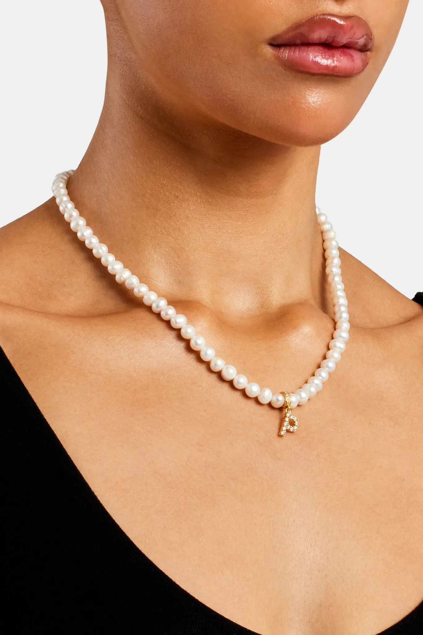 Iced Initial Clip On Pendant   6mm Pearl Chain