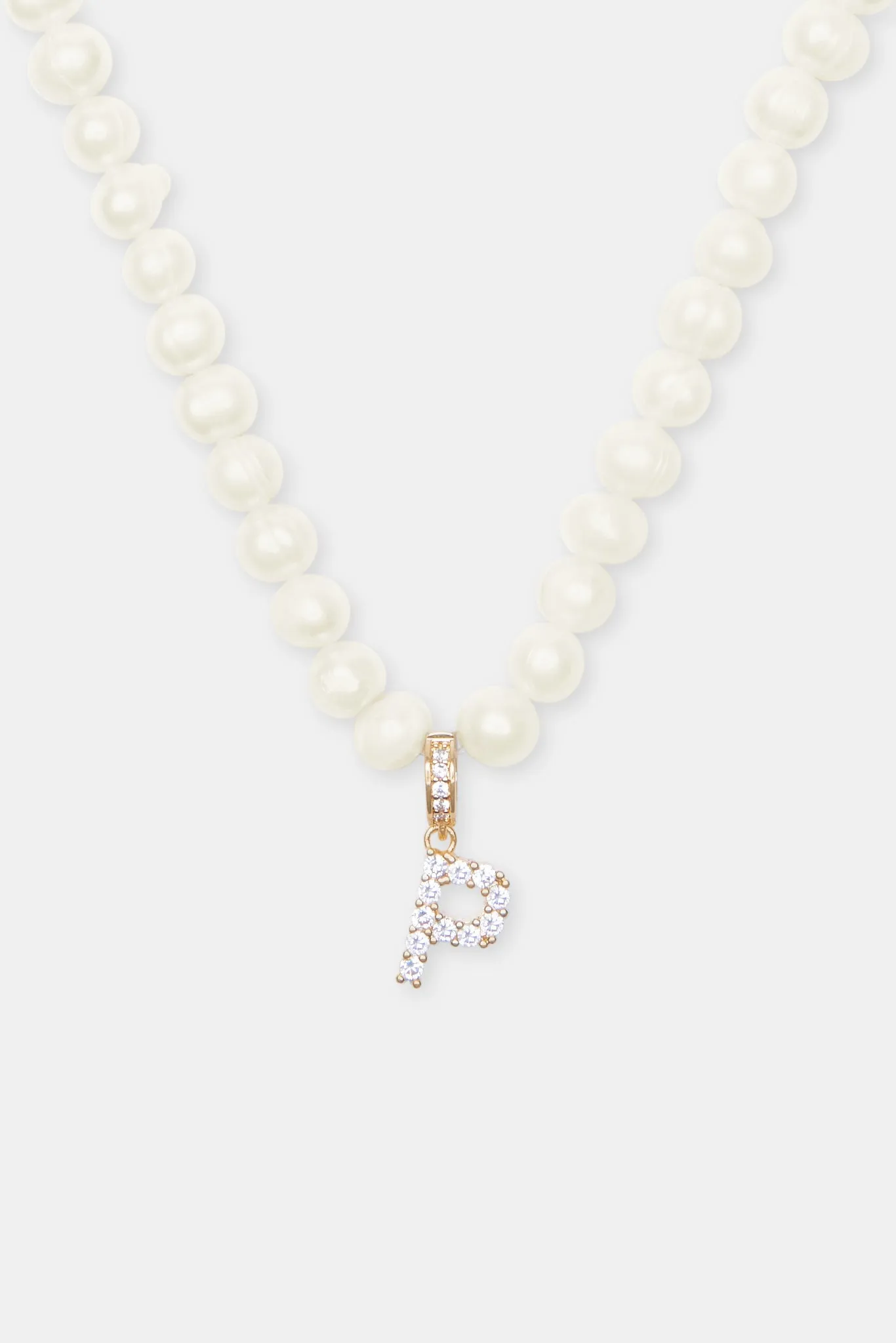 Iced Initial Clip On Pendant   6mm Pearl Chain