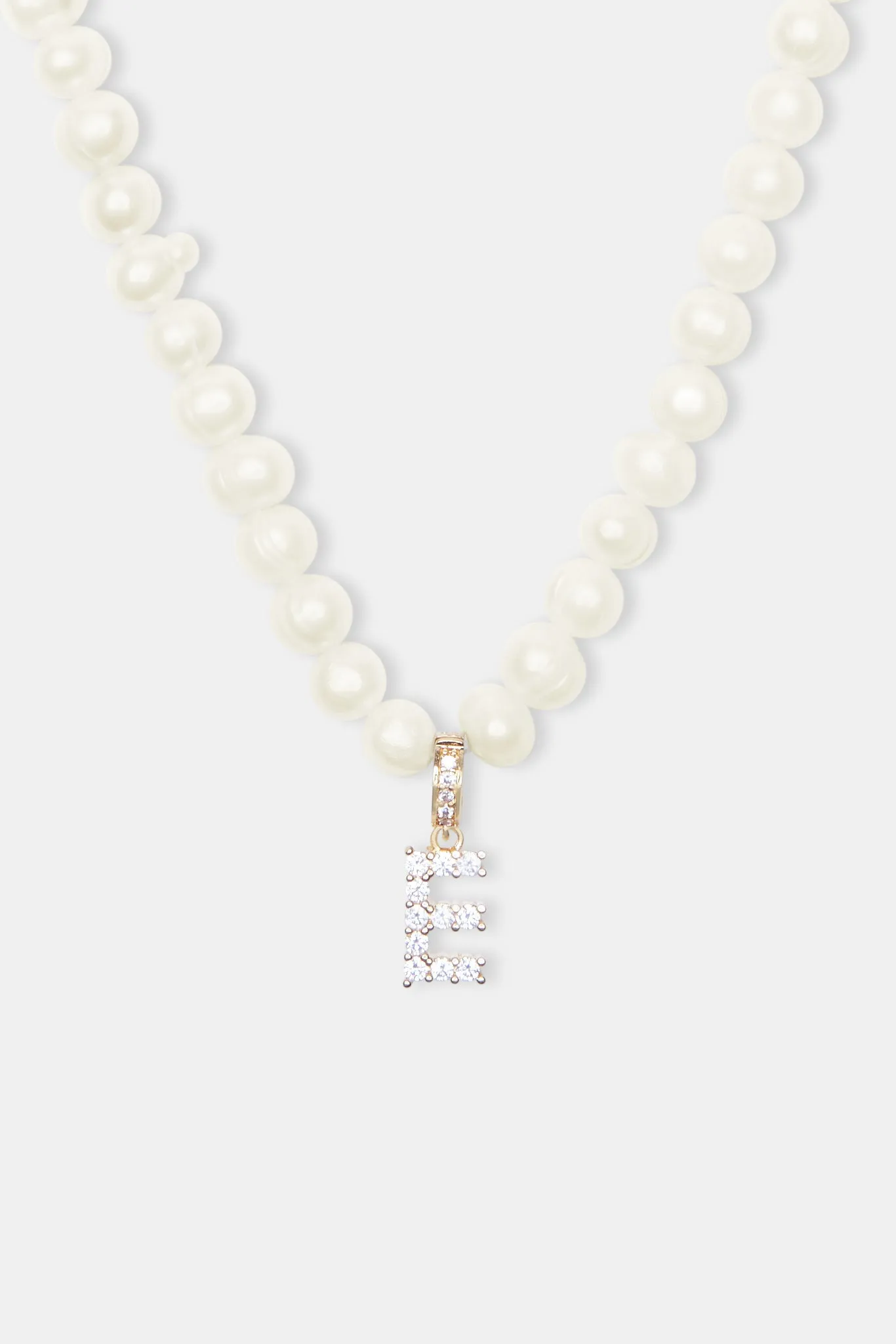 Iced Initial Clip On Pendant   6mm Pearl Chain