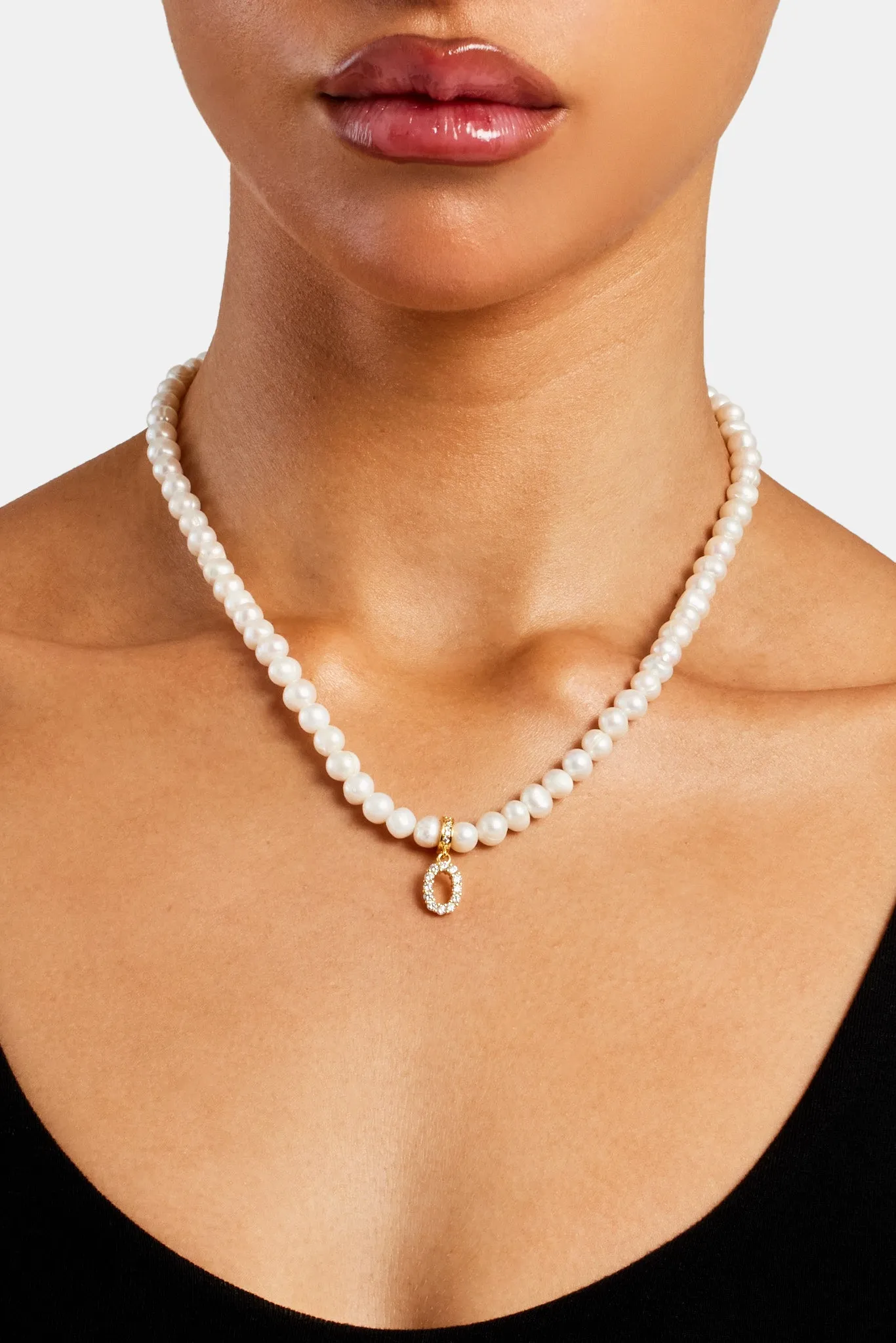 Iced Initial Clip On Pendant   6mm Pearl Chain