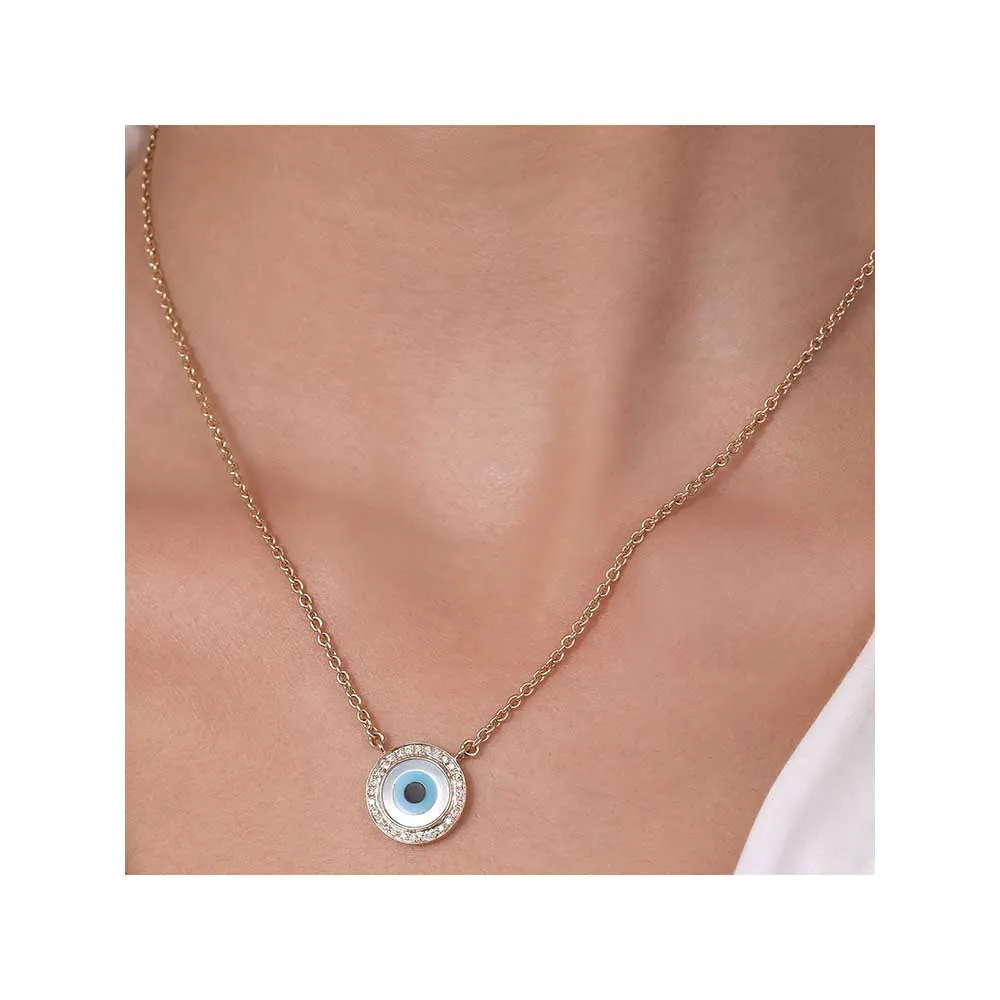 Kaj Fine Jewellery Evil Eye Diamond Chain Pendant in 14KT Yellow Gold