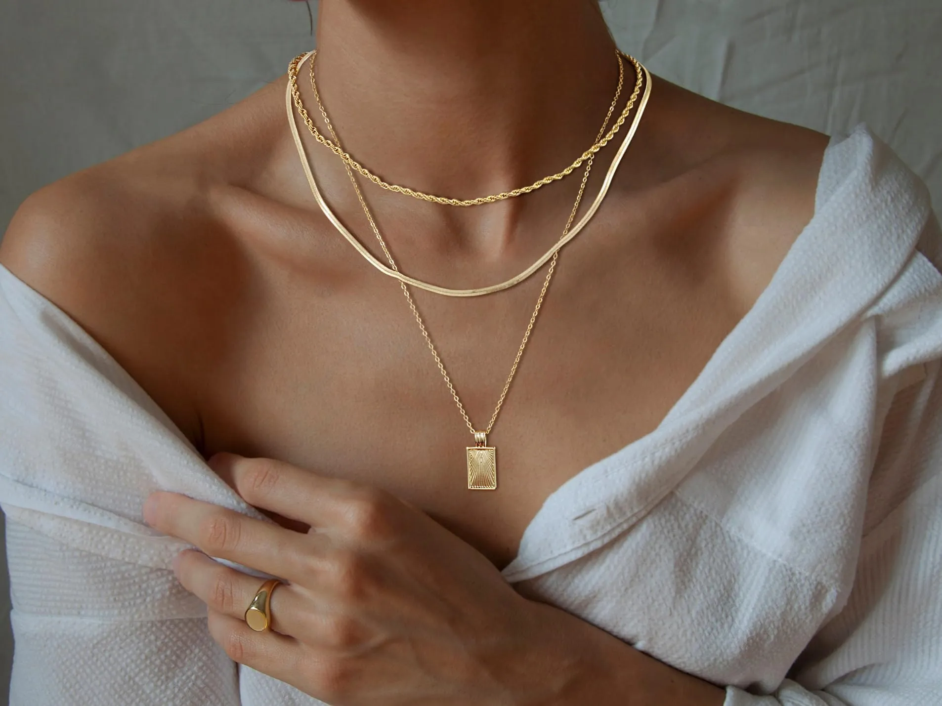 Kyerlyn layered gold necklaces for women，Stackable Simple 14K Gold Plated Chain Necklace Layering Fashion Pendant herringbone Necklaces Trendy gold Jewelry for women trendy Set Gifts
