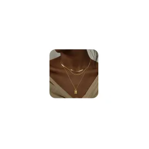 Kyerlyn layered gold necklaces for women，Stackable Simple 14K Gold Plated Chain Necklace Layering Fashion Pendant herringbone Necklaces Trendy gold Jewelry for women trendy Set Gifts