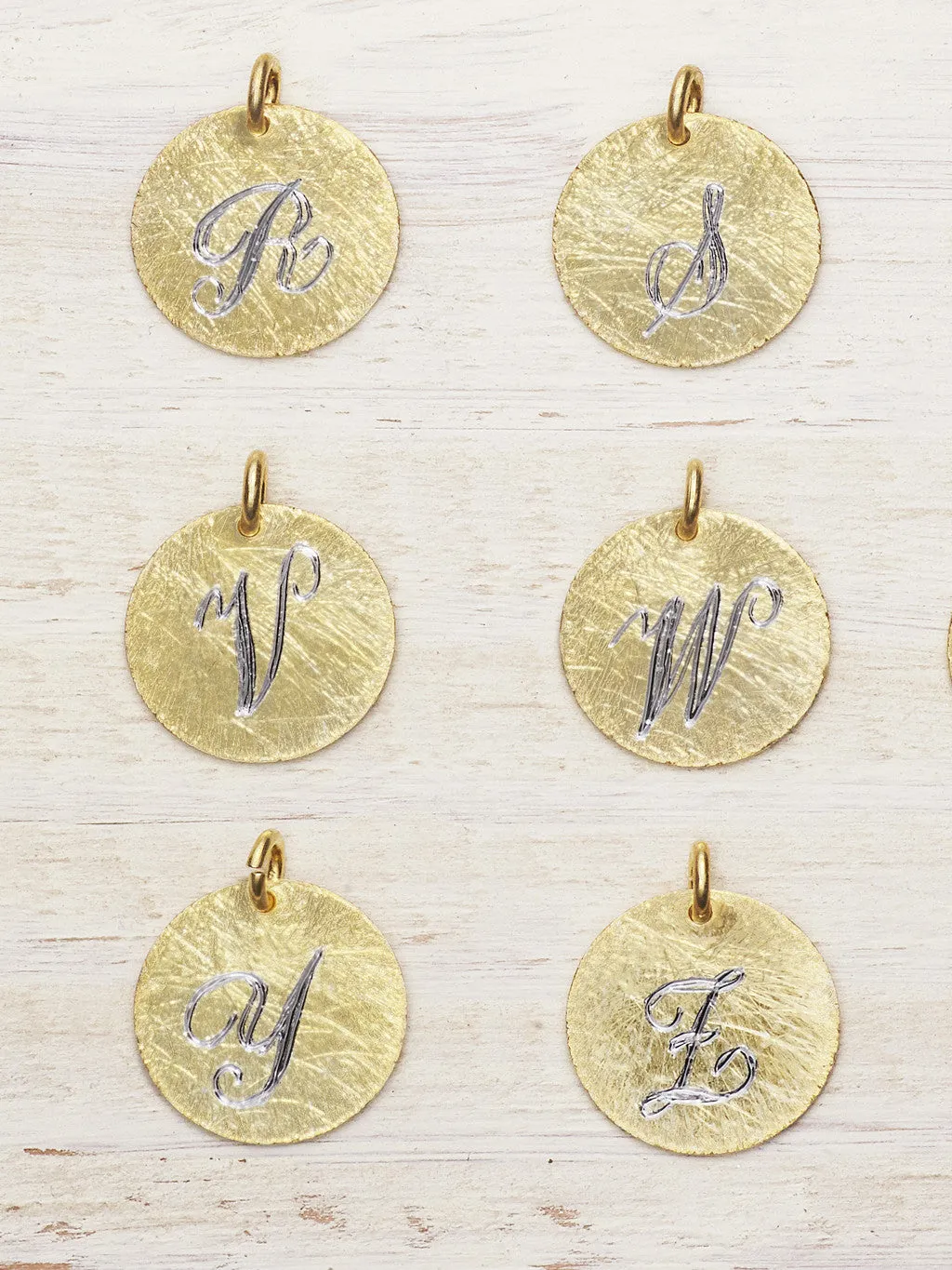 Large Engraved Textured Initial Disk Charms