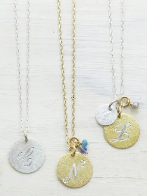 Large Engraved Textured Initial Disk Charms