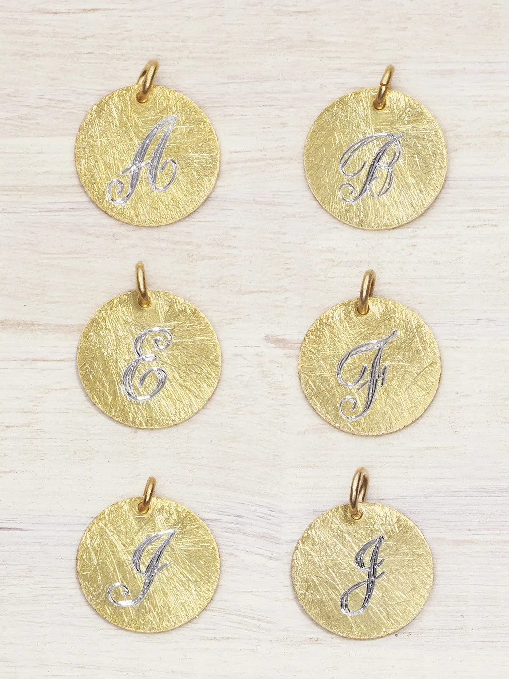 Large Engraved Textured Initial Disk Charms