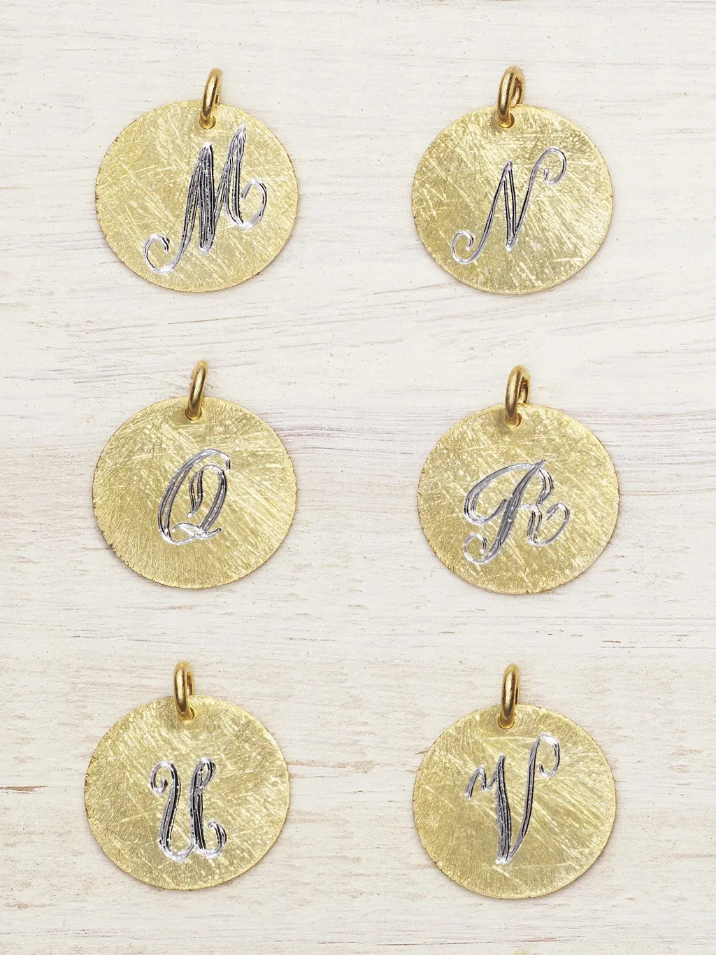 Large Engraved Textured Initial Disk Charms