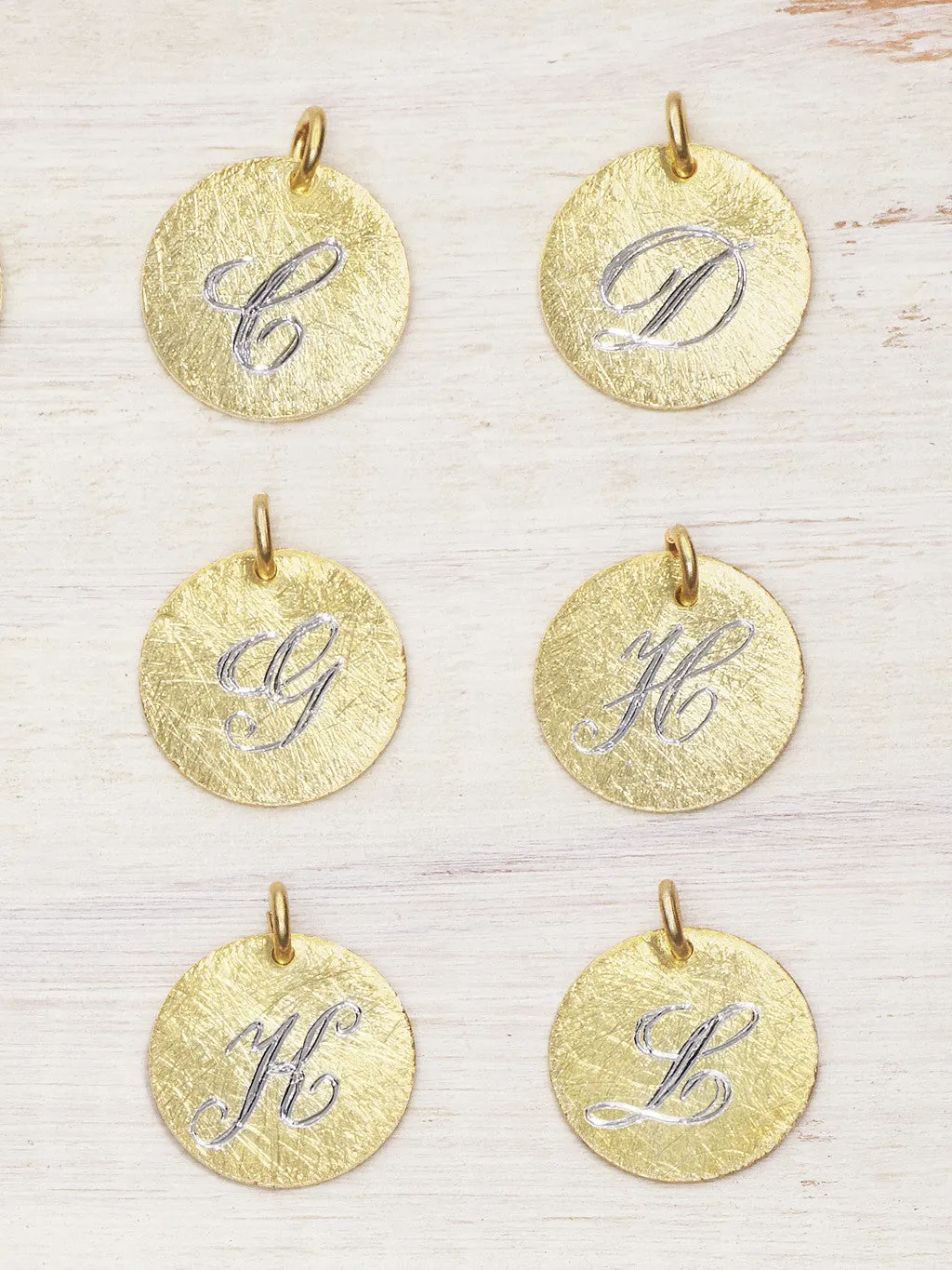 Large Engraved Textured Initial Disk Charms