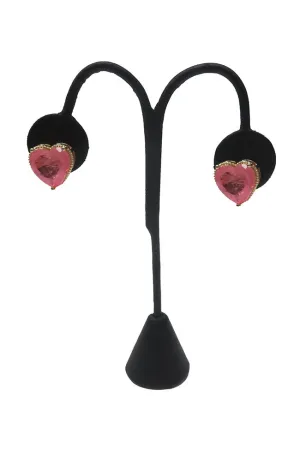 Large Pink Acrylic Heart on Gold Earrings