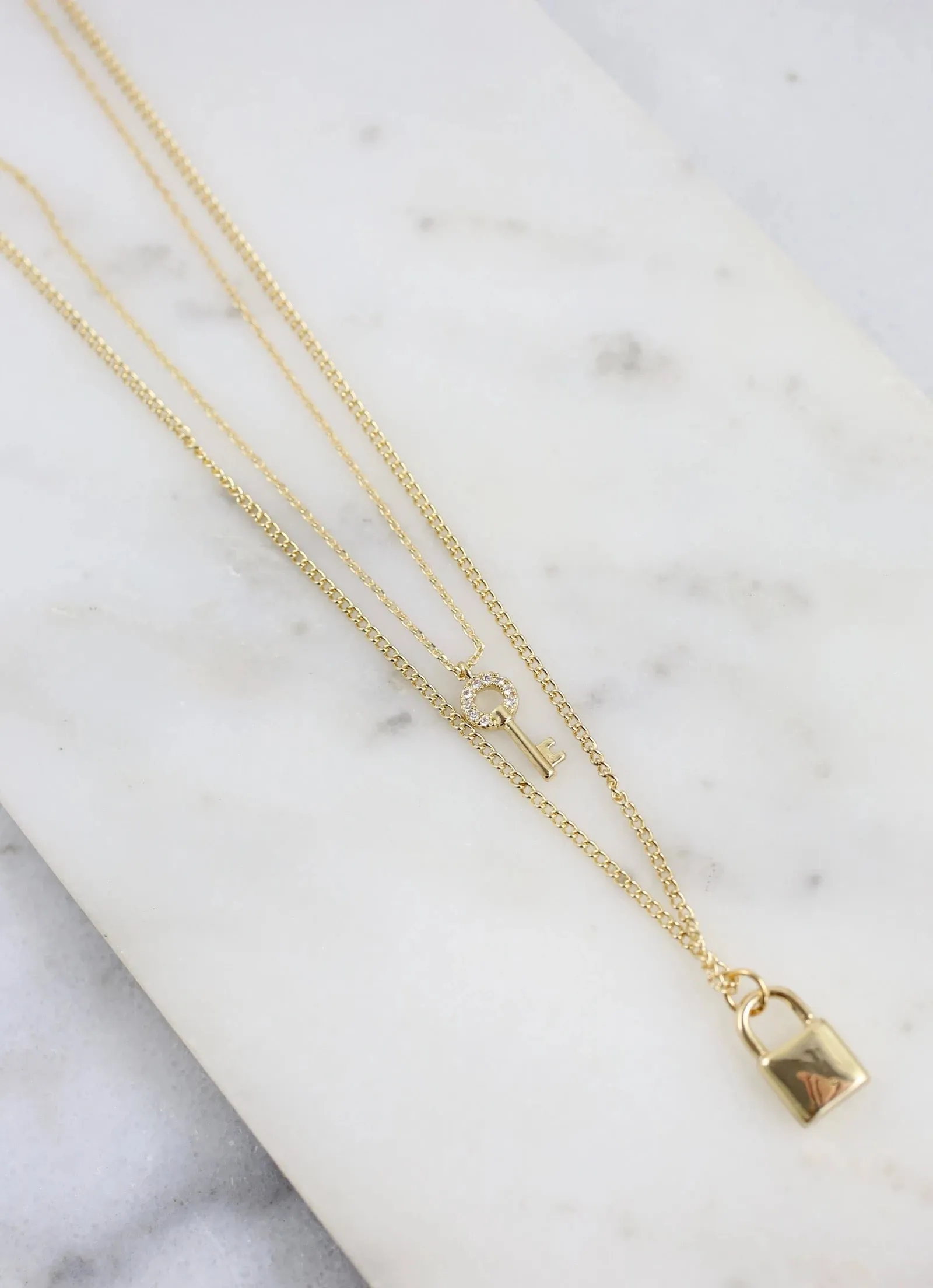 Layered Lock and Key Necklace