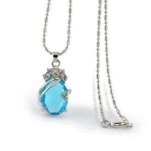 Light Blue Silver Crystal Pendant Women  Necklace