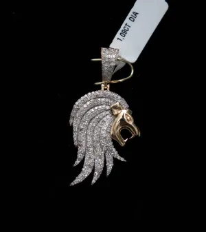 Lion Pendant 10K Yellow - White Gold With Diamond / 7.2gr